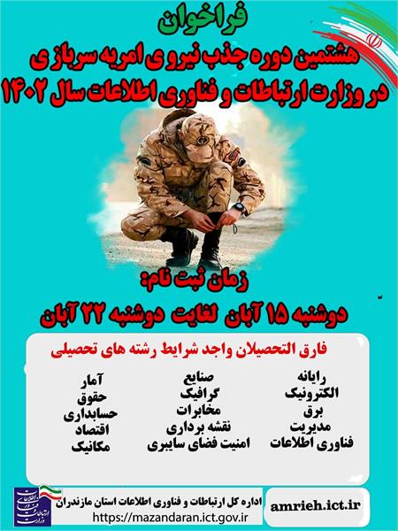 هشتمین دوره جذب امریه سربازی وزارت ارتباطات در سال ۱۴۰۲ آغاز شد
