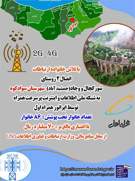 اتصال ۸۶ خانوار روستایی شهرستان سوادکوه به شبکه ملی اطلاعات